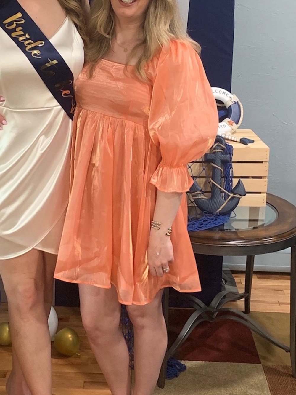 Red Dress Boutique Coral Silk Puff Sleeve Dress